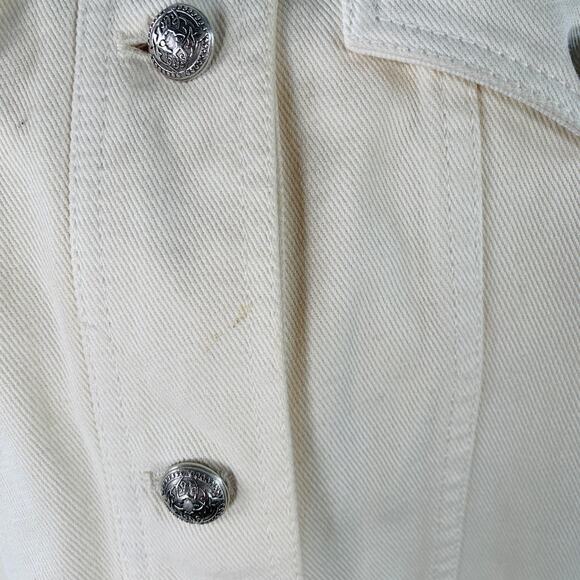 ETRO Size M Cream Eyelet Denim Fringe Trucker Jacket Blazer - Picture 6 of 10